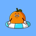 Cute Orange fruit character with swim ring float. Fruit summer icon concept isolated. flat cartoon style Premium Vector Royalty Free Stock Photo