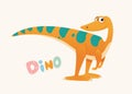 Cute Orange and Green Cartoon Baby Dino. Bright Colorful dinosaur. Childrens illustration. Isolated. Vector Royalty Free Stock Photo