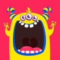 Cute orange horned cartoon monster. Funny monster showing tongue. Halloween vector illustration. Royalty Free Stock Photo