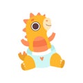 Cute Orange Little Dino Wearing Diaper, Adorable Baby Dinosaur Character Vector Illustration Royalty Free Stock Photo