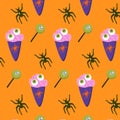 cute orange pattern of Halloween of zombie food