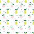 Cute orange, pear, and small flower illustration motif seamless repeat pattern Royalty Free Stock Photo