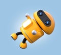 Cute orange robot is floating in the air Royalty Free Stock Photo