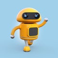 Cute orange robot shaking his right hand on blue background Royalty Free Stock Photo