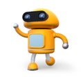 Cute orange robot shaking his right hand on white background Royalty Free Stock Photo