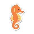 Cute orange seahorse sticker with shadow isolated on white background Royalty Free Stock Photo