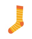 Cute orange sock with stripes isolated on white in cartoon style Autumn warm cloth concept