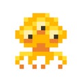 Cute orange space invader monster, game enemy in pixel art style on white