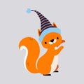 Cute Orange Squirrel with Bushy Tail Wearing Hat Enjoying Winter Season Vector Illustration