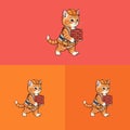 Cute orange tabby kitten construction worker carrying bricks Royalty Free Stock Photo
