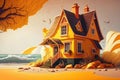 Cute orange and yellow cottage by the beach side