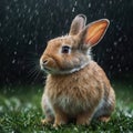 Kawaii rabbit playing outside with raining Royalty Free Stock Photo