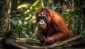 Cute orangutan sitting on a tree, looking at the camera generated by AI