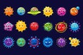 Cute orbs and planets sett with different emotions vector Illustrations, funny emoji characters for site, video