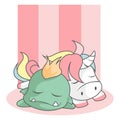 Cute orc and unicorn are sleeping