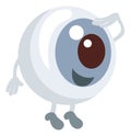 Cute organ character. Cartoon eyeball with happy face. Eye looks forward. Healthy human internal part. Optometry