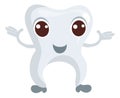 Cute organ character. Funny clean tooth with happy face and hands. Stomatology mascot. Healthy molar. Dentists care