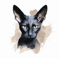 Cute oriental cat. Cat for t-shirt graphics. Watercolor Oriental cat breed illustration