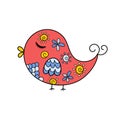 Cute ornamental bird Isolated element. Funny character for baby shower and kids design