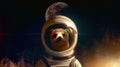 cute otter astronaut in outer space against the backdrop of the moon, for Cosmonautics Day, astronomy, banner