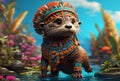 a cute otter wearing aztec custome