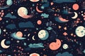 Cute outer space seamless background pattern. Generative ai