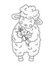 Cute outline doodle sheep with flowers.Hand drawn elements Royalty Free Stock Photo