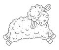 Cute outline doodle sheep jumps. Hand drawn elements Royalty Free Stock Photo