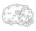 Cute outline doodle sheep sleeps. Hand drawn elements