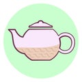 Cute outline purple teapot icon, teapot with tea