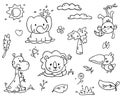 Cute outlined jungle animals collection. Vector illustration. Royalty Free Stock Photo