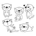 Cute outlined Otter coloring vector illustration