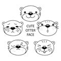 Cute outlined Otter faces coloring vector illustration