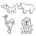 Cute outlined zoo animals collection