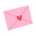 Cute ove letter,pink envelop with heart.Vector hand drawn cartoon