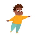 Cute Overweight African American Boy, Chubby Plump Kid Character Doing Sports Exercise Cartoon Style Vector Illustration Royalty Free Stock Photo