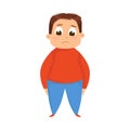 Cute Overweight Boy, Chubby Plump Kid Character Cartoon Style Vector Illustration