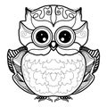 Child owl cartoon bird character line sketch. Hand drawn vector illustration for t-shirt print design, coloring book Royalty Free Stock Photo