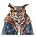 Illustration of cool funny casuals owl