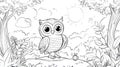 Cute Owl Family in Forest Coloring Page Royalty Free Stock Photo