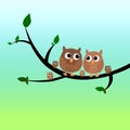 A cute owl family sitting in a tree vector illustration isolated in gradient background. Royalty Free Stock Photo