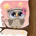 Cute Owl with flower on a brunch Royalty Free Stock Photo