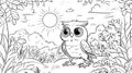Cute Owl In Nature Coloring Page Royalty Free Stock Photo