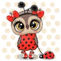 Cute Owl girl in a ladybug costume and ladybug