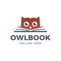 Cute Owl head with book education logo - vector illustration. Emblem design