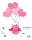 Cute owl with hearts balloon greeting card