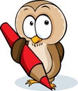 Cute owl hold pencil cartoon - vector illustration