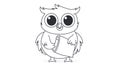 Cute Cartoon Owl Holding a Scroll, Outline Vector Art Royalty Free Stock Photo