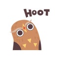 Cute Owl Hooting, Wild Cartoon Bird Making Sound Vector Illustration Royalty Free Stock Photo