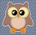 Cute owl label on dotted blue background Royalty Free Stock Photo